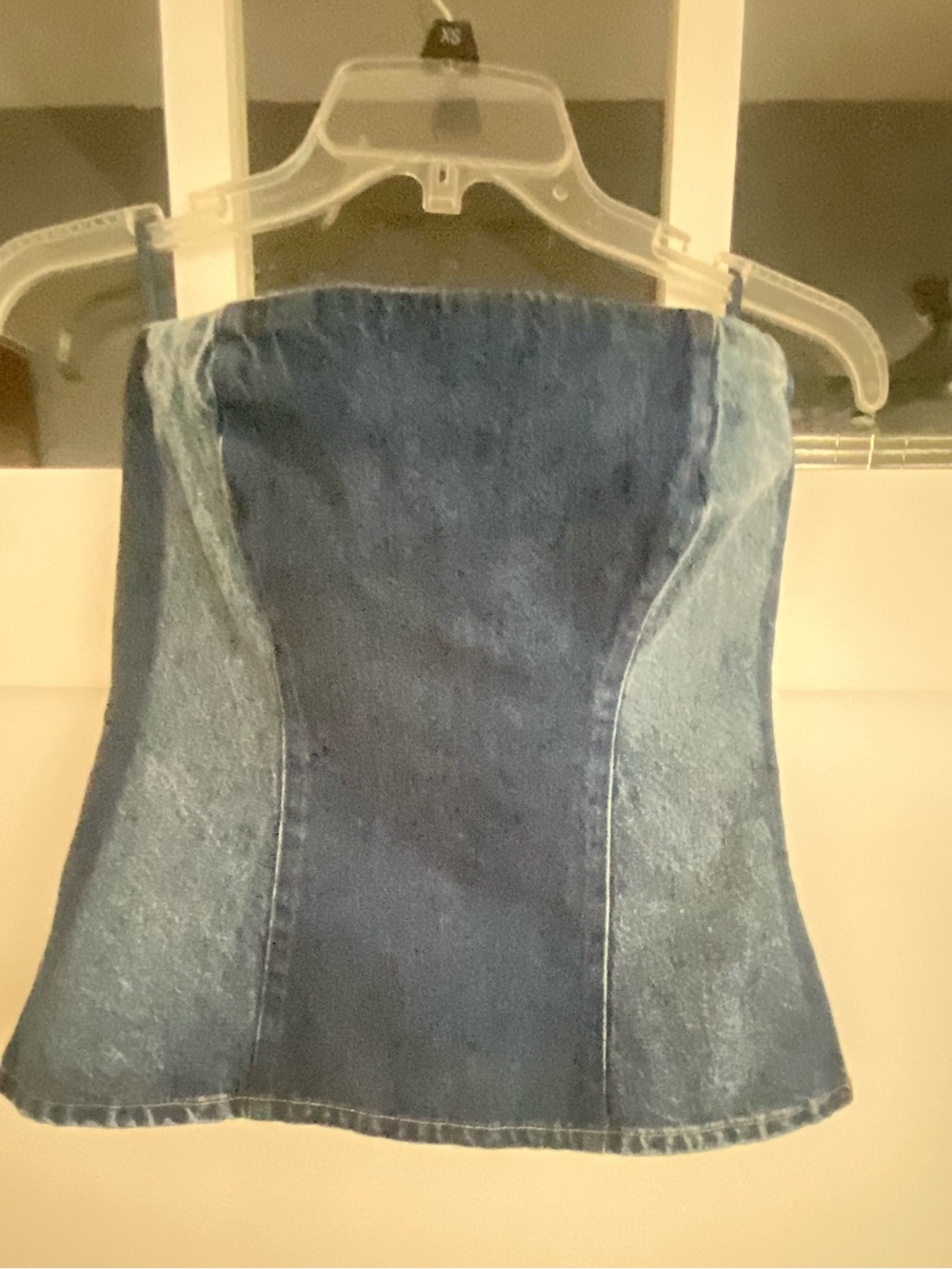 Zara Two-Tone Denim Strapless Crop Top - Blue
